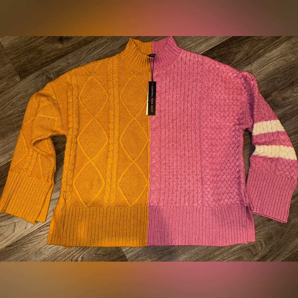 Nwt Central Park West Cable Knit Sweater Pink Mustard Medium